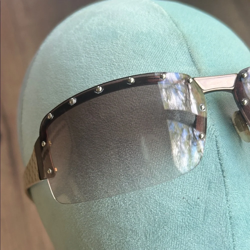 Gucci Vintage Monogram Temple Rimless Sunglasses with Brown Gradient Lenses